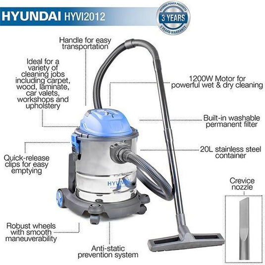 Hyundai 1200W 3in1 Wet&Dry Vacuum-Cartec UK