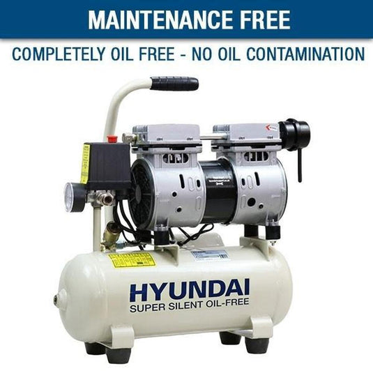 Hyundai 8 Litre Air Compressor, 4CFM/118psi, Silenced, Oil Free, 2 Year Warranty | HY5508-Cartec UK