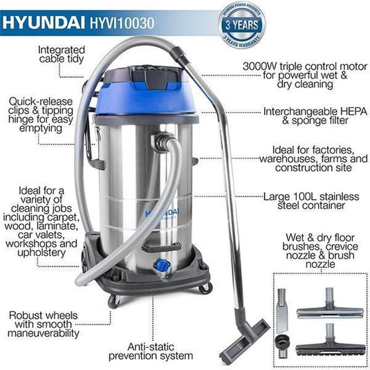 Hyundai 3000W 3 Motor 3in1 Wet&Dry Vacuum-Cartec UK