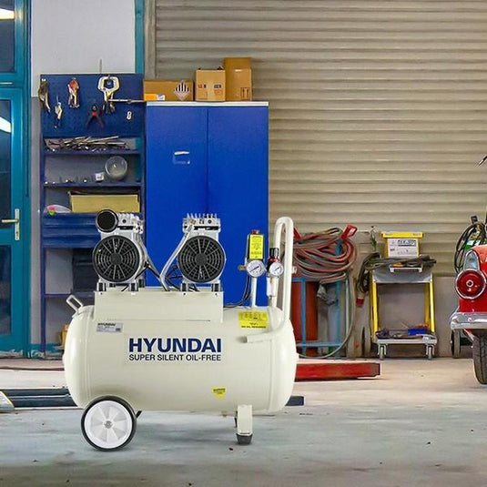 Hyundai 50 Litre Air Compressor, 11CFM/100psi, Oil Free, Low Noise, 2 Year Warranty | HY27550-Cartec UK